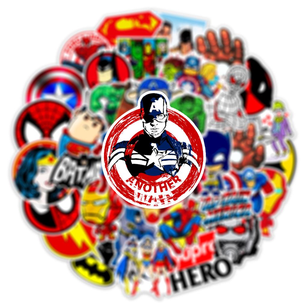 Lot De 50 Autocollants Super-Héros Avengers | Imperméables, Pour Ordinateur, Valise, Skate