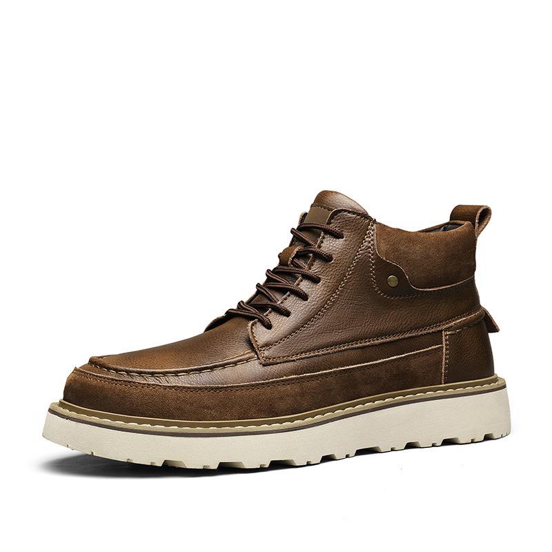Men's Retro High-Top Leather Martin Boots - Winter Warmth, Thick Sole, Height Increasing, British Style for Autumn Trend.
