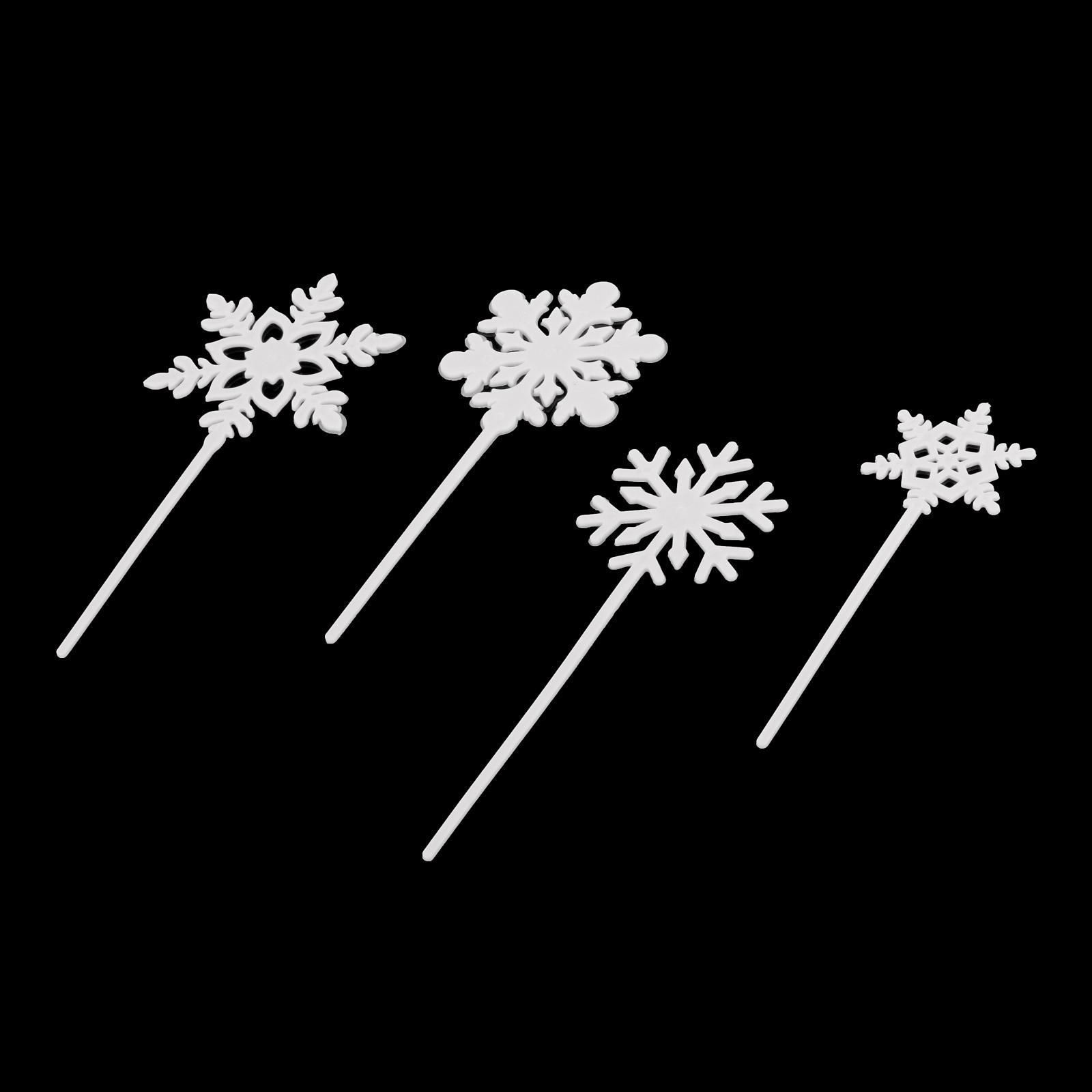 

4 Pack Glitter Snowflake Cupcake Toppers - Cake Picks for Christmas Birthday Wedding Cup White