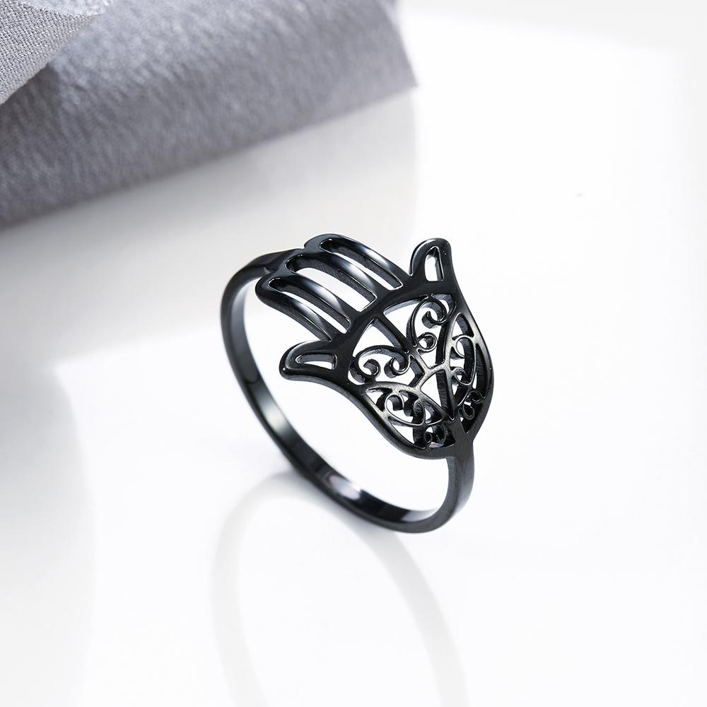 Stainless Steel Hamsa Fatima's Hand Rings for Women Gold Ring Amulet Talisman Jewelry Gifts