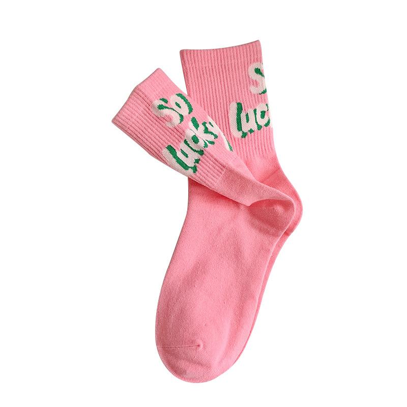 

Женские модные весенне-осенние носки-гольфы с разными надписями 1 pair розовый