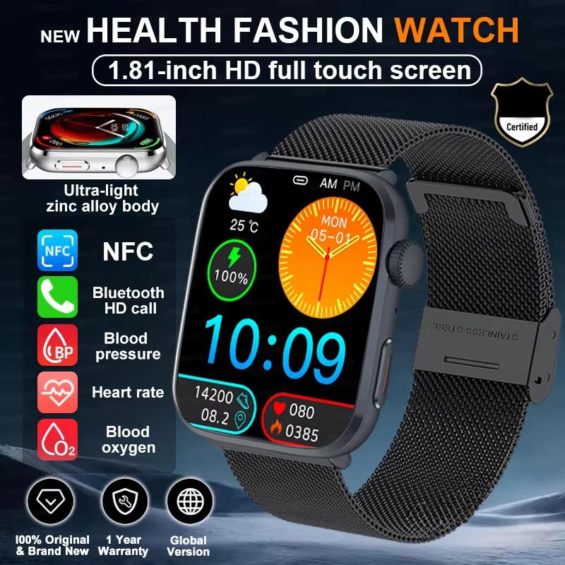 2025 Nové chytré hodinky pro zdraví krevního tlaku s NFC Muži 24hodinový srdeční tep Bluetooth hovory AI Diagnostika Chytré hodinky pro IOS Android
