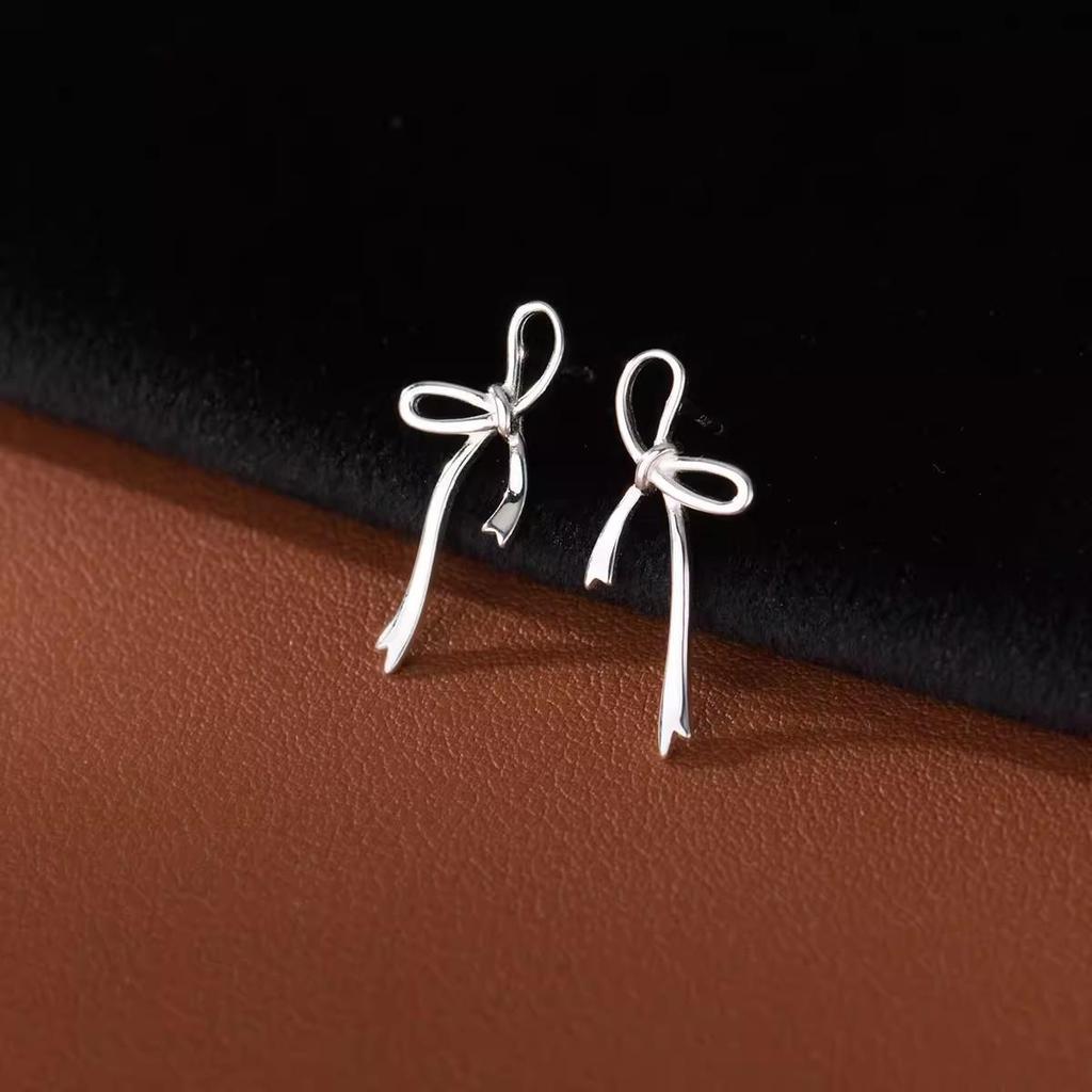 Sterling Silver Filigree Bow Earrings: Elegant Mori Style Studs for Women