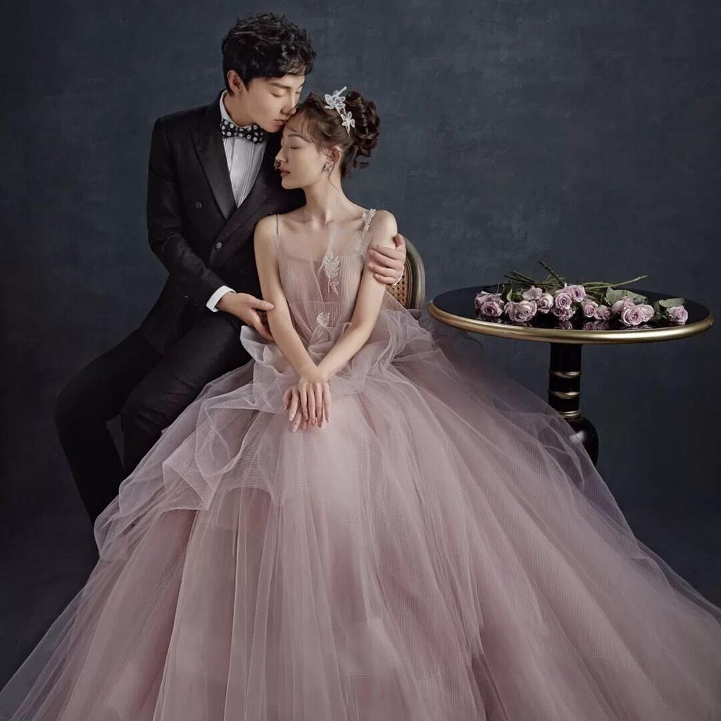  new Mori travel photography color yarn clothing couple photo elegant trailing wedding dress