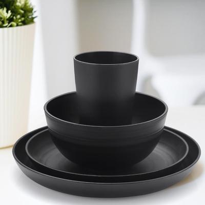 Set da tavola da 16 pezzi in paglia di grano: Piatto, Ciotola, Tazza - Collezione Domestica in Plastica PP