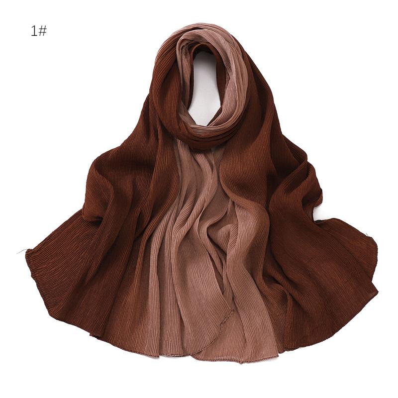Women Plain Ombre Wrinkle Polyester Shawls Scarf Lady Shimmer Pleated Headband Wrap Solid Crinkle  Scarves Muslim Hijab 180*70Cm