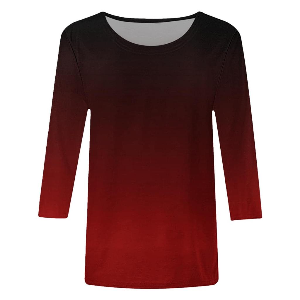 Spring and Autumn Round Neck 3D Gradient Printed T-shirts Fashionable Casual Long Sleeved Women's T-shirts