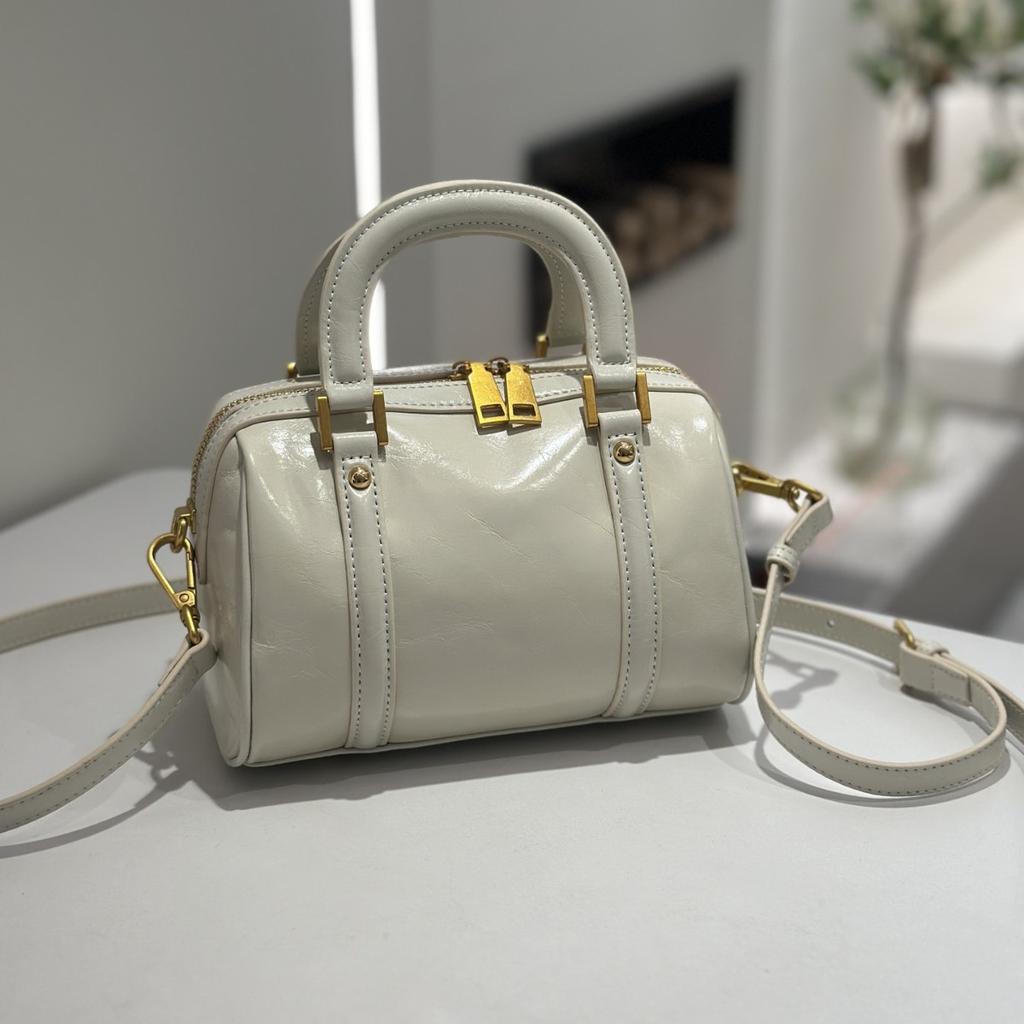 Borsa da Donna in Vera Pelle con Sensazione di Alta Gamma, Borsa Piccola in Pelle di Vacchetta a Strati Baotou Boston, Borsa a Tracolla, Borsa a Mano in Pelle Cerata ad Olio