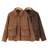 Veste courte cropped pour femme à col montant en faux daim, coupe ample et décontractée, manches longues, manteau court cargo