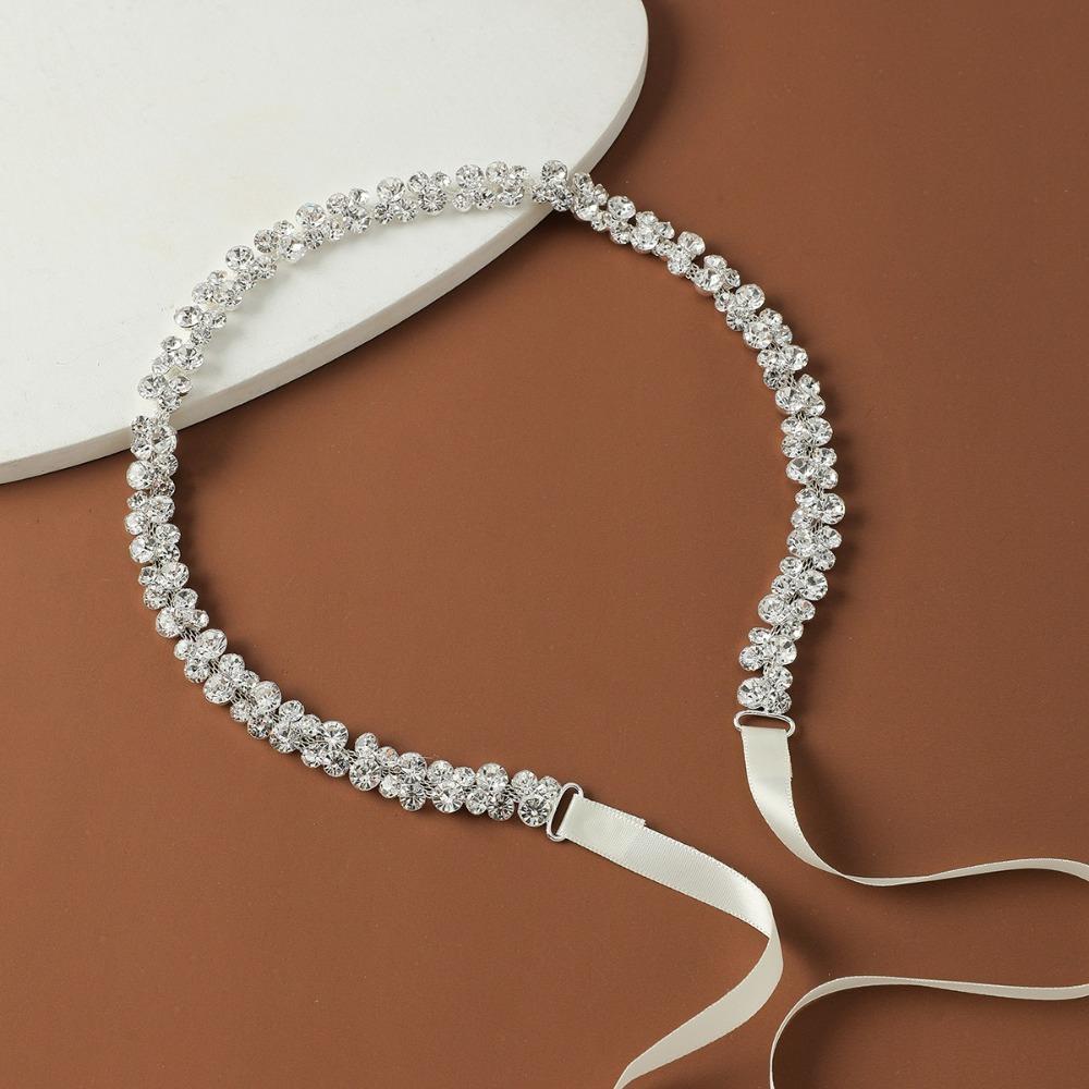 

Thin Waistband Ribbon Rhinestone Waist Chain Fashion Pearl Waist Belt Party Style A