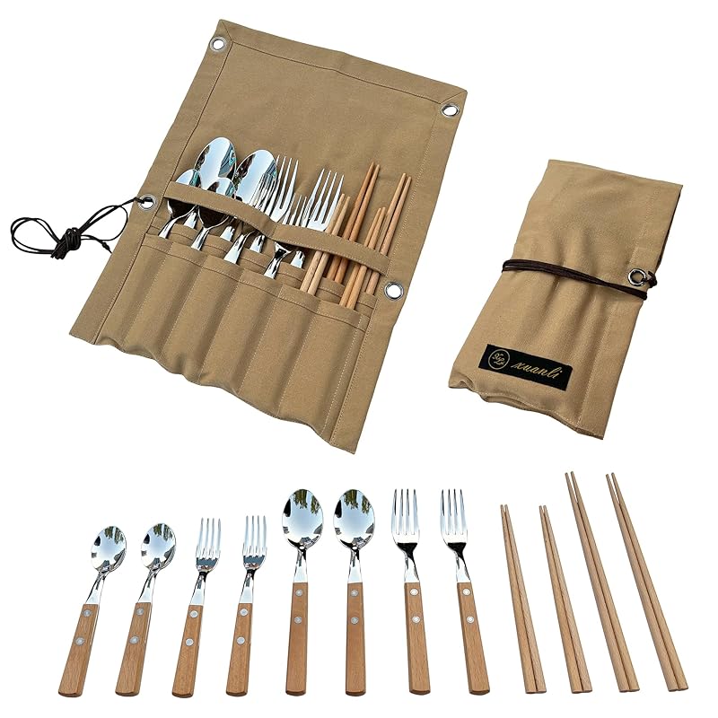 

[Multi-functional/convenient storage] Camping cutlery set for 4 people spoon fork chopsticks outdoor Fashionable barbecue child adult family For