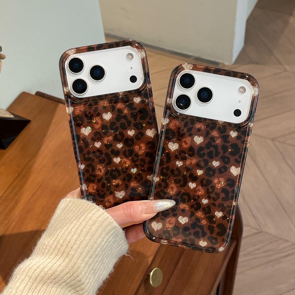 Love brown leopard print is suitable for Apple 17 mobile phone case iphone16promax new 15 double layer 14 anti-drop protective case 13 advanced sense