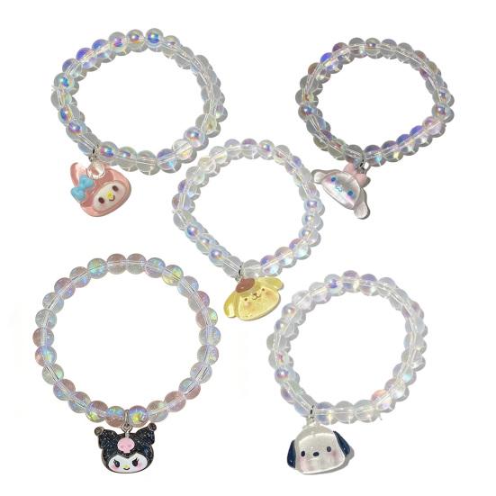 Iridescent Beaded Bracelet Clear Faux Crystal Bracelet Cute Cartoon Animal Charm Bracelet Gift for Girls Best