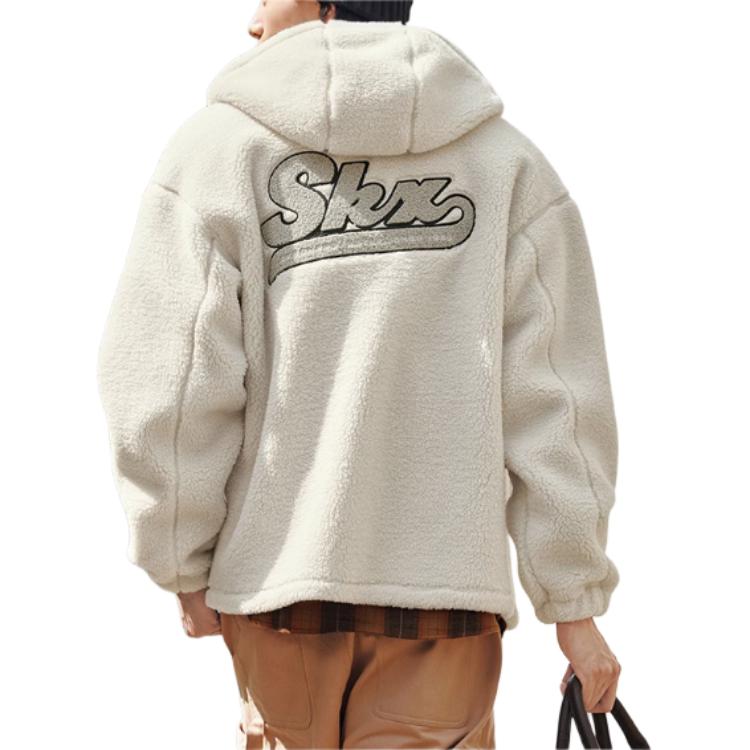 Skechers Sports Lifestyle Series New Style Academy Series Hooded Zipper Thermal Warm Fleece Jacket Unisex Jacket Jade-White P424U030-01NJ
