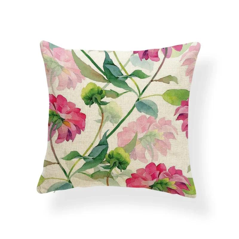 Schönes Pflanzenkissen-Set Blume Rose Orchidee Narzisse Wohnzimmer Schlafzimmer Dekoration Kissenbezug Leinen-Kissenbezug 45x45cm