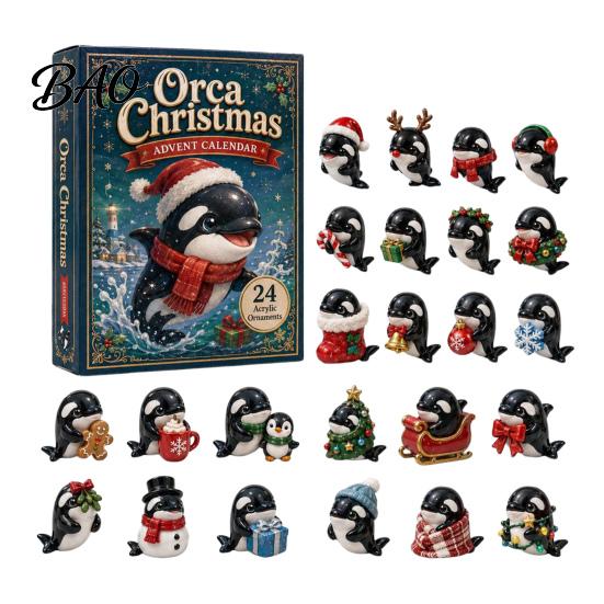 Weihnachtsgeschenk für Freunde Familie 2026 Meeresbewohner Adventskalender, 24-teiliges Acryl-Schmuckset mit festlicher Dekoration für Zuhause Meerestierfiguren,