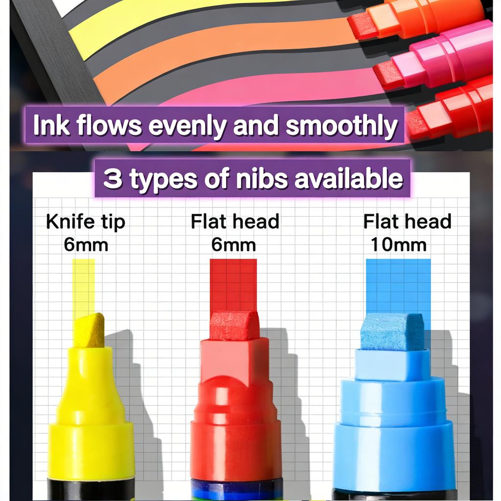 Neon Led Board Marker Set (8 Colors) - 10Mm Broad Chisel Tip Fluorescent Pen For Shop Advertising, Writable On Led Light Panel,