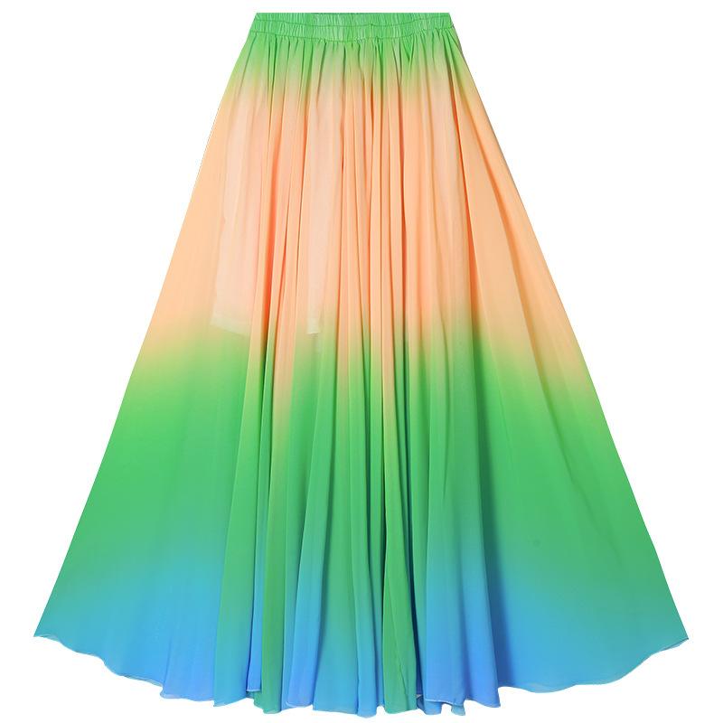 720 Grad Farbverlauf Tanzrock Eleganz Klassischer Tanz Damen Square Dancing Auftritt Maxiröcke Elastischer Bund Großer Saum Chiffon A-Linienröcke