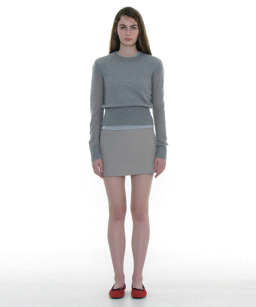 PARTIMENTO WOMEN Sheer Wide Rib Knit Crew Neck_Gray