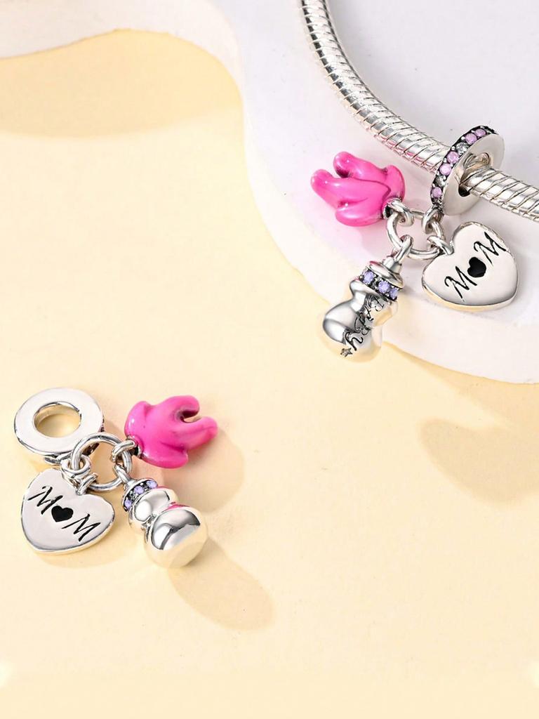 Charms Plata Heart-Shaped Happy Family Bead Charm Copper Plated Fit Charms Copper Original Bracelet For Jewelry Making Diy Charm