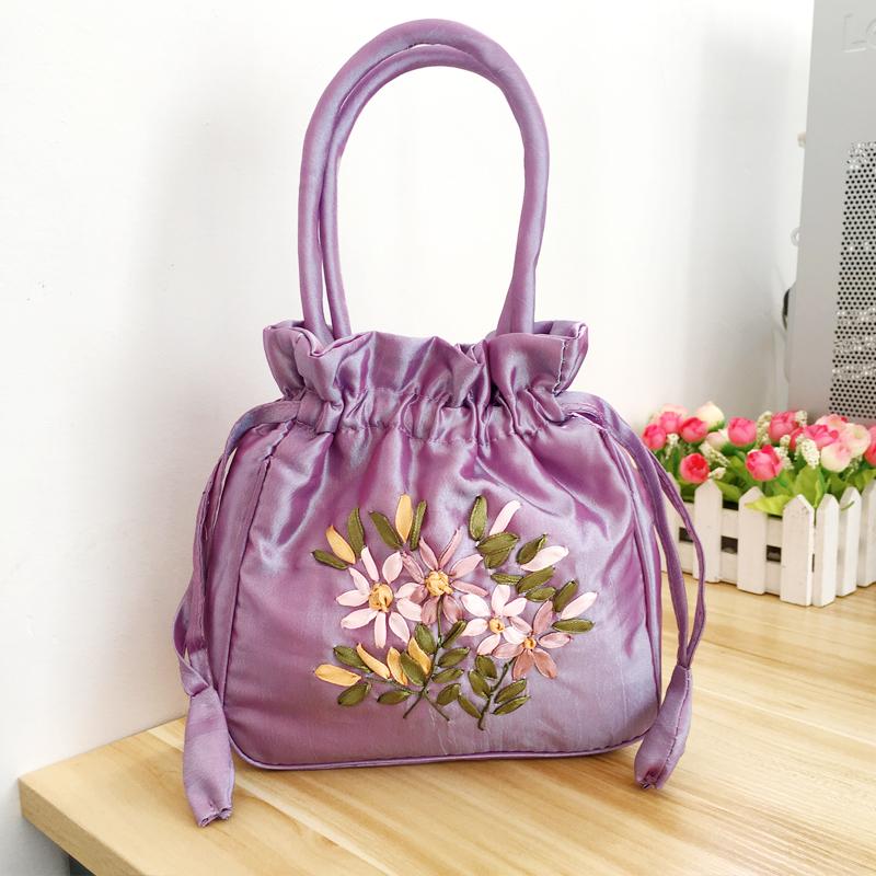 Bolso Cubo Vintage Bordado Étnico con Cordón 2025 para Mujer - Bolso de Tela Hecho a Mano para Teléfono Móvil y Almacenamiento