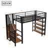 Loft Bed 90*200, with Safety Staircase, Storage Space and Small Wardrobe, Shelves, High Fence Design, Youth Bed, Black (Old SKU for LDB00162AAB)