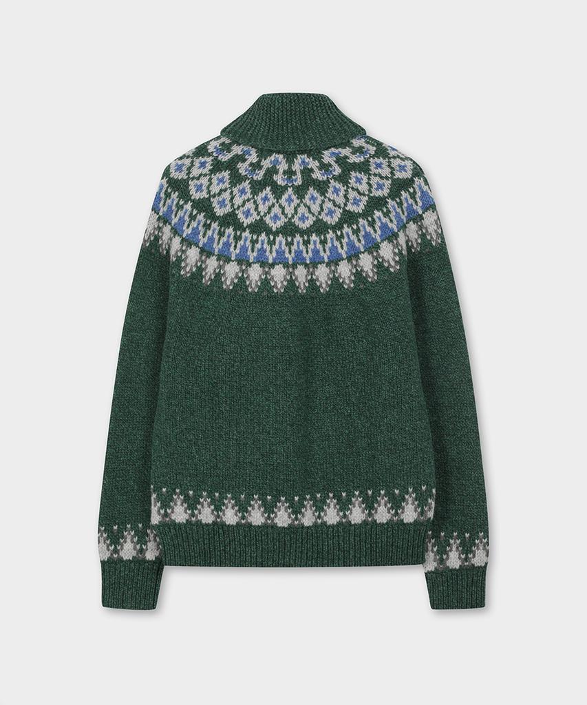 BROOKS BROTHERS Archive Wool Ski Cowichan Full-Zip Sweater (Green) (Bbwwmm3881Jew)