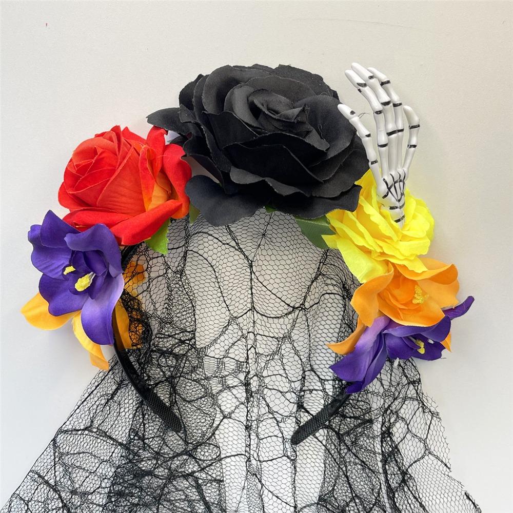 Bentiță Coroană de Flori Ziua Morților cu Voal Negru Accesorii de Petrecere pentru Femei