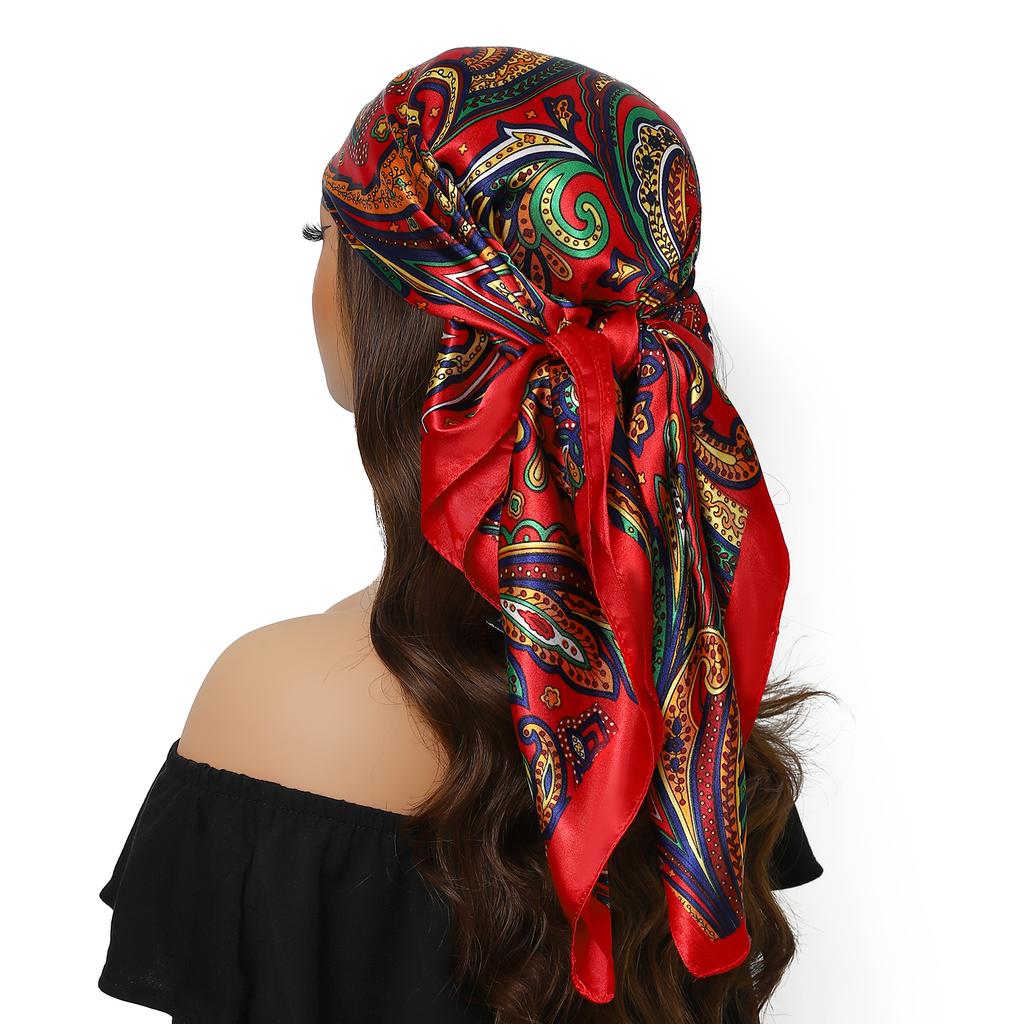 Fashion Square Silk Scarf Women Headband 90*90cm Print Neck Scarfs Office Hair Band Hand Kerchief Female Bandana Headwear