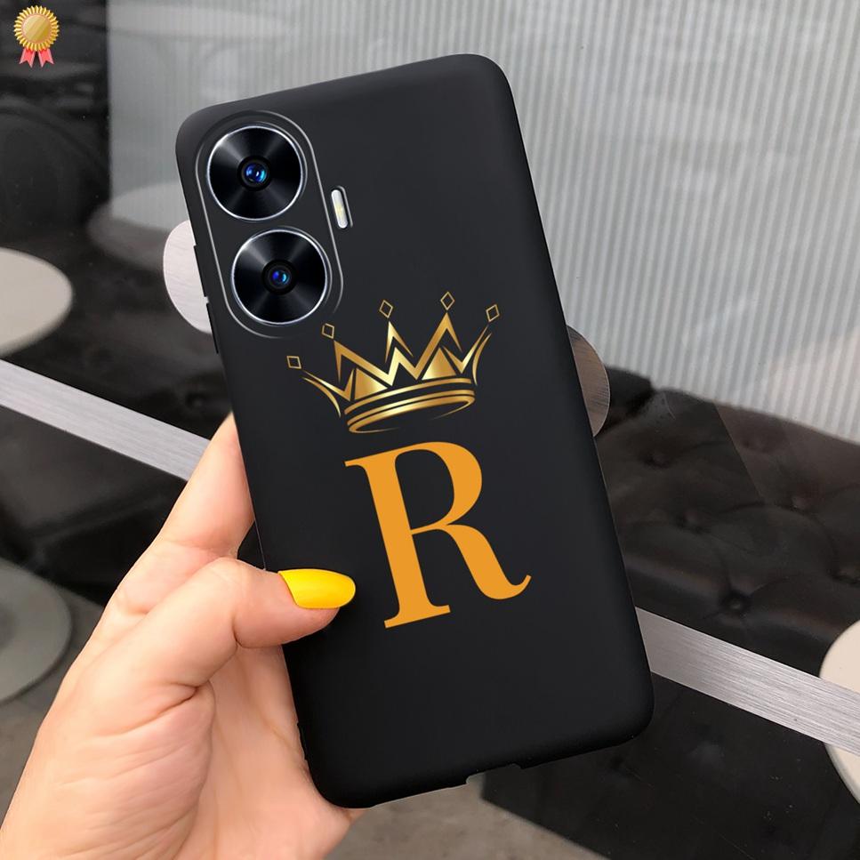 For Realme C55 C 55 6.72'' Case Delicate Cute Letters 3D Crown Flowers Matte Shockproof Soft TPU Silicone Phone Case Back Cover