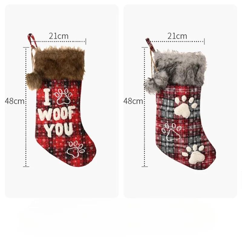 1pc Christmas Ornaments Socks Pendants Fur Collar Lattice Socks Christmas Tree Decorations Navidad 2025