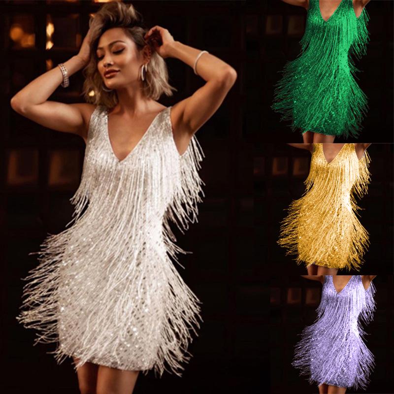 

Stylish Women s Deep V Sleeveless Pencil Skirt with Tassel Detail Triple Extra Large белый