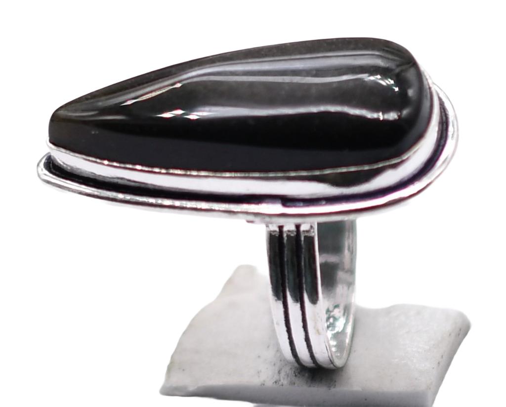 Black Onyx Natural Gemstone Antique Silver Plated Ring US Size-6 R 5296