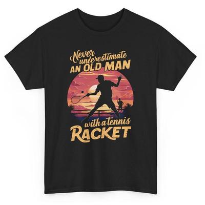 Never Underestimate An Old Man With A Tennis Racket Funny Grandpa Sports T Shirt