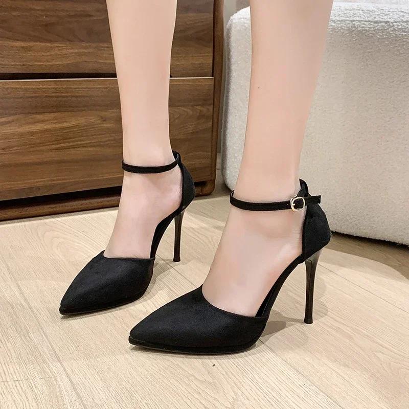 High Heels 2025 New Pointed Buckle Fashion Stiletto Sandals Outdoor Formal High Heels Women's Plus Size Banquet Party