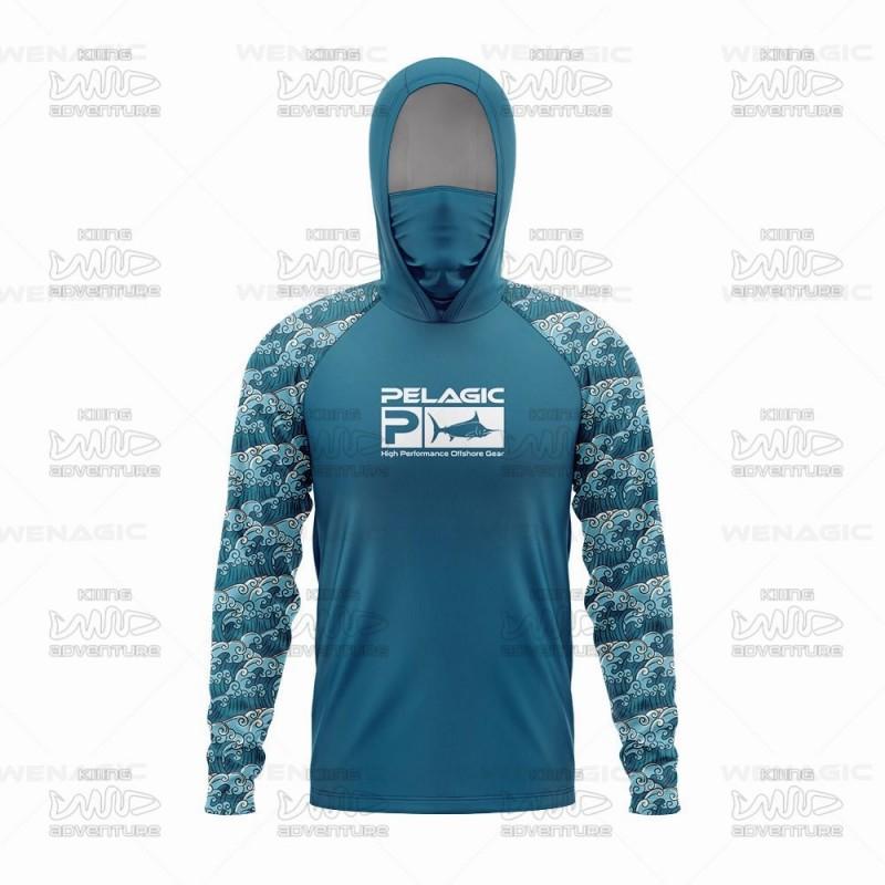 Mens Quick-Dry Hooded Fishing Shirt With Face Cover UV Protection Breathable Lightweight Summer Outdoor Sportswear
