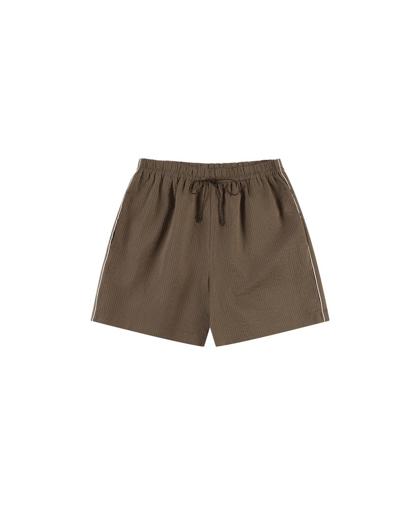 Banwonateullie P3309 Elastic Waist Stripe Shorts_Brown