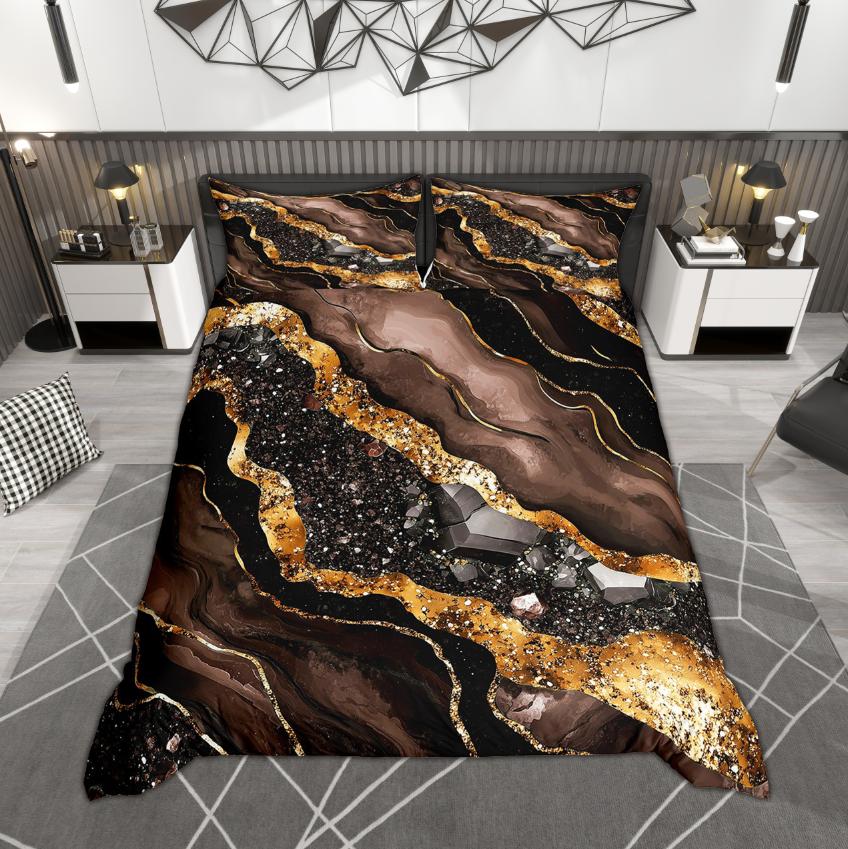 Comforter Homewish Chic Marble Gold Metallic Bedding Set Abstract Watercolor Art Bed Set Room Decor