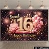 Tela de Fondo para Fiesta de 16 Cumpleaños Plano 2D - Tema Número 16 de Diamante Dorado, YZB