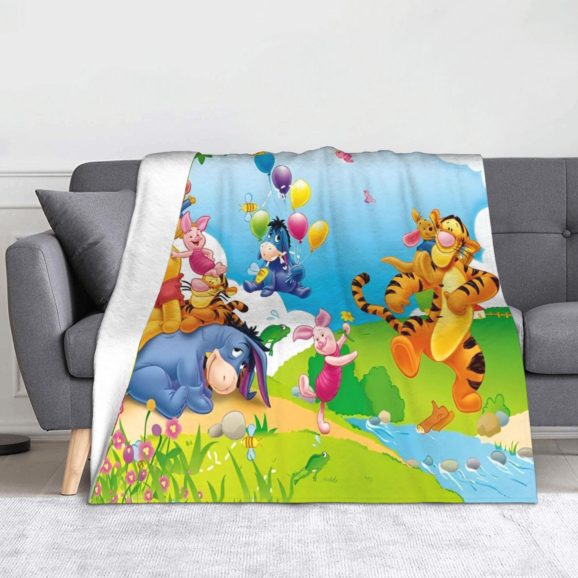 HBD Balloons Friends Blanket Cover Winnie The Pooh Fuzzy Throw Blanket Bedroom Sofa Portable Lightweight Bedspreads 75X95CM
