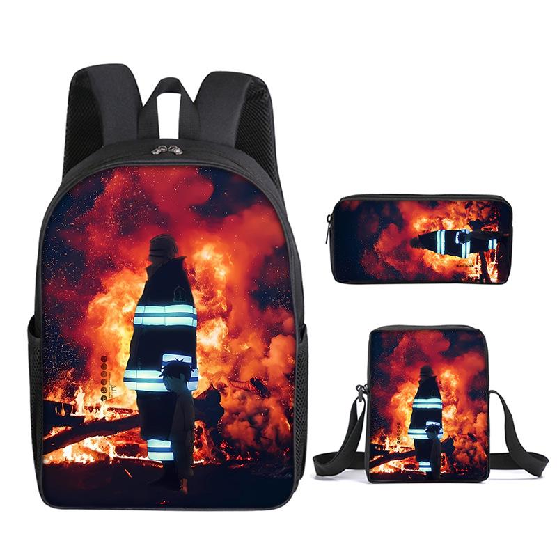 Classic Funny Fire Force season 3 3D Print 3pcs/Set pupil School Bags Laptop Daypack Backpack Inclined shoulder bag Pencil Case