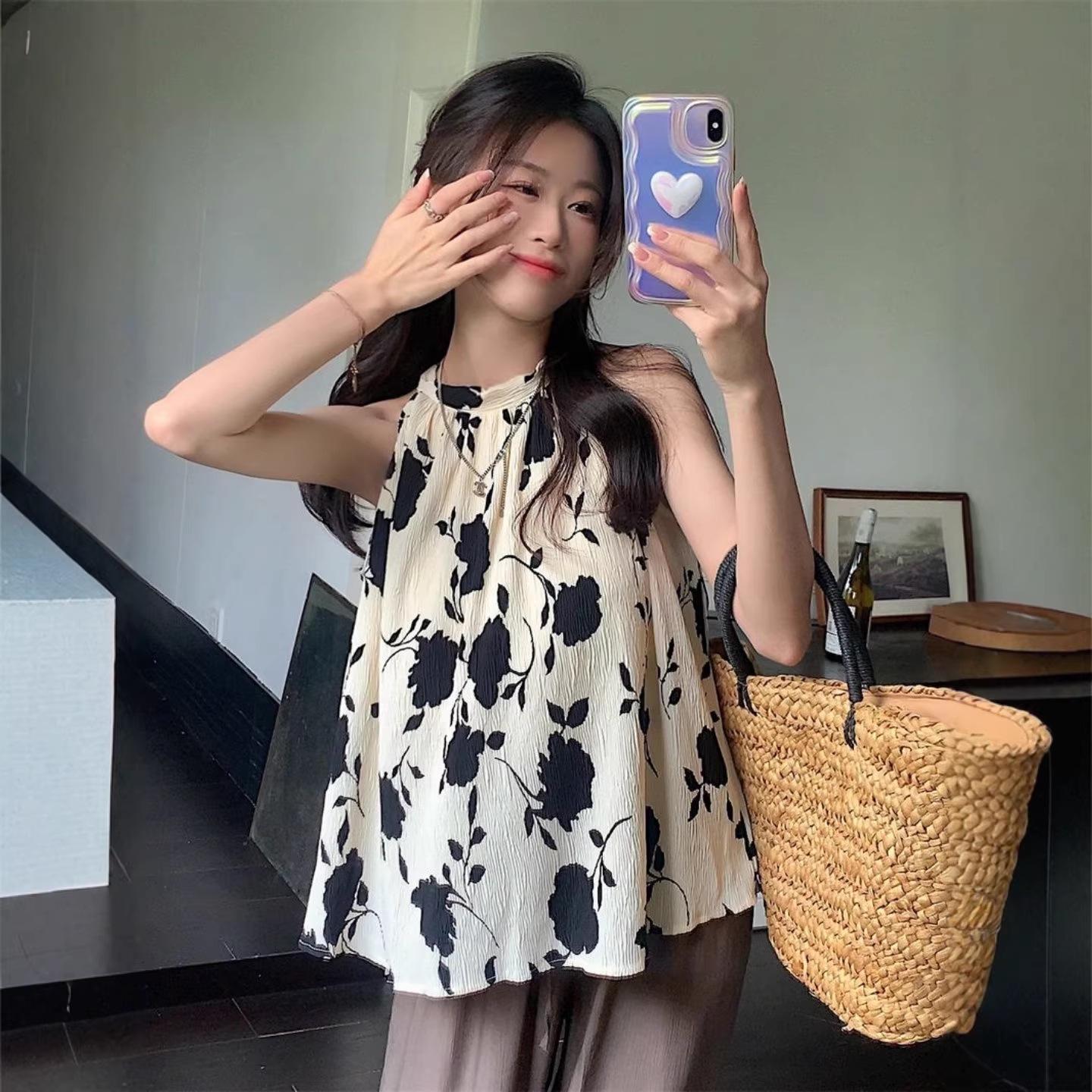 Design Sense 2026 Floral Print Sleeveless Camisole - Women s Summer Halter Top Extra Large абрикосовый