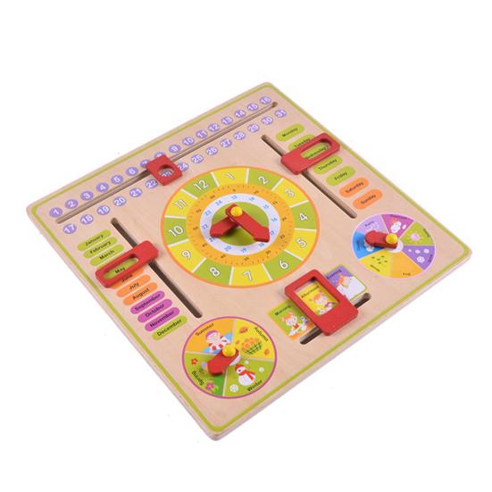 Kids Wooden Clock Toy Time Date Month Weather Season Preschool Learning Multi-function Portable Toddlers Early Educational Clock Toy
