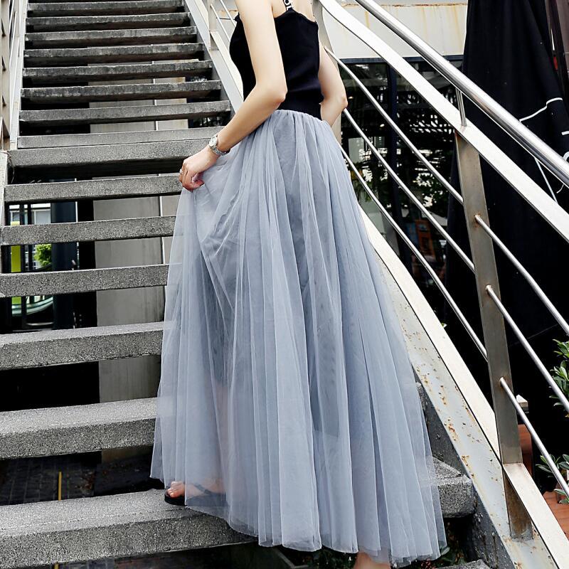 Damen Dreilagiger Mesh-Halblanger Rock Frühling und Herbst Pettiskirt Langer Prinzessinnenrock Großer Swingrock