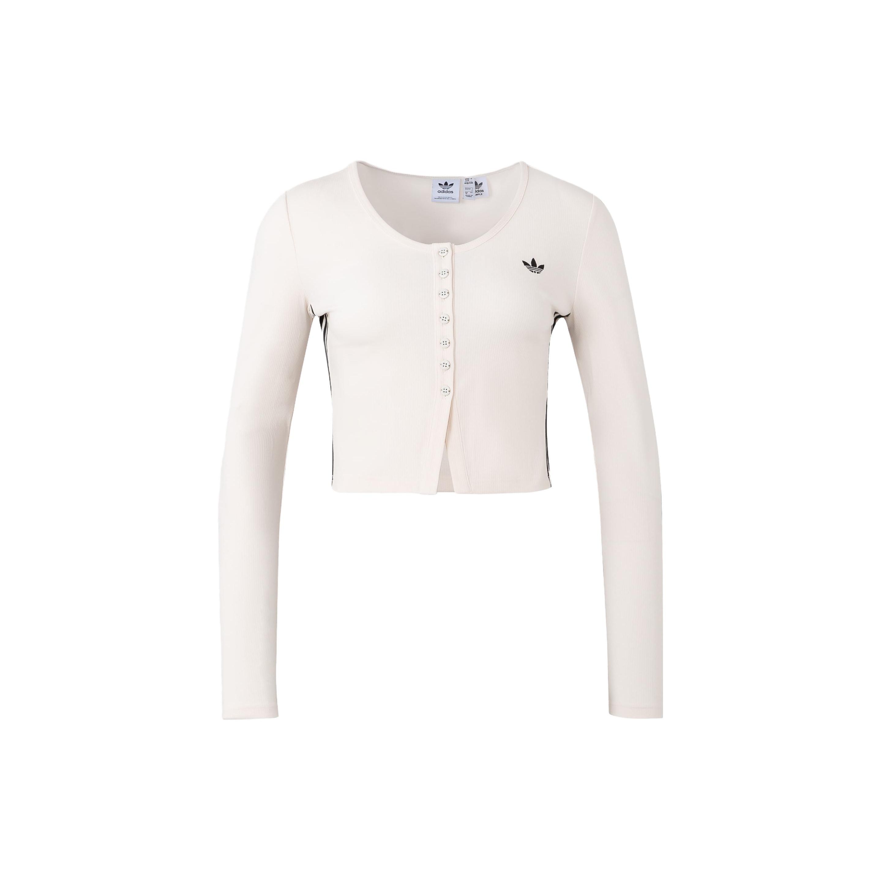 adidas Originals Women s Cropped Ribbed Cardigan Off White Women IS5379 L