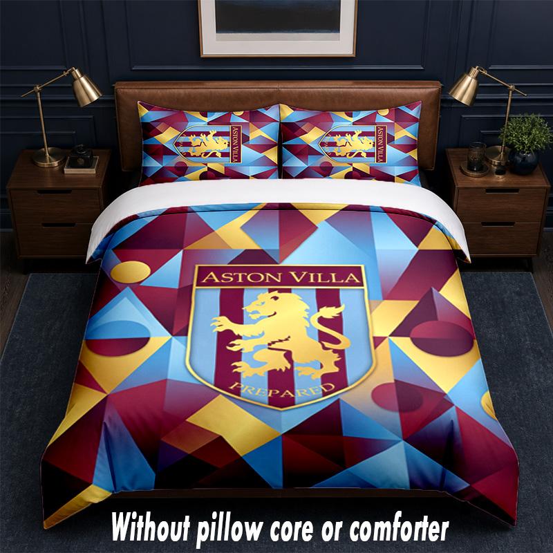 Aston Villa Football Design Bed Bedding Set 1 Duvet Cover + 2 Pillowcases Soft Breathable Household Bed Linens