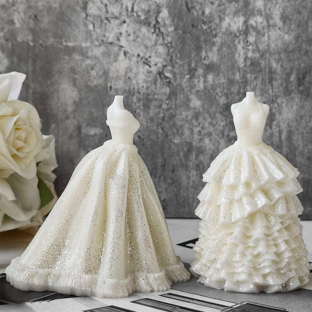 Bridal Wedding Dress Silicone Mold for Crafting Soap Evening Skirt Aromatherapys Candle Mould Home Decoration Tool