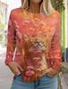 Felpa da Donna Designer Girocollo Manica Lunga Moda Casual Carina Gatto Animale Stampa Modello Top