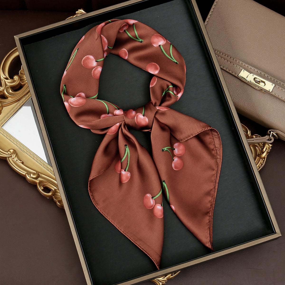 

Роскошный квадратный атласный шарф женский с фруктовым вишневым узором шали и накидки модный маленький платок для сумки повязка для волос бандана 70*70 см