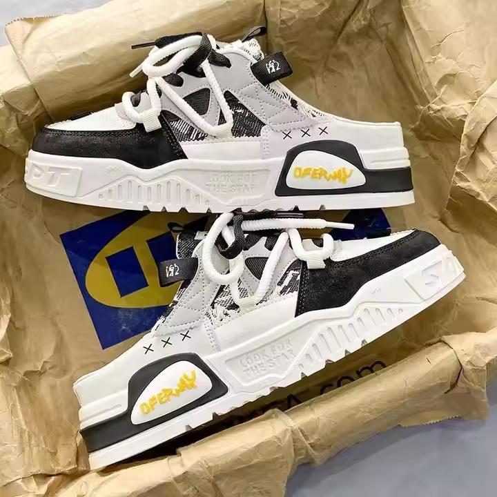 Medio Zapato Hombre 2024 Nuevo Estilo Transpirable Con Un Pie En Zapatos De Tablero De Moda Sin Zapatos Traseros Y Nicho